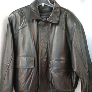 Vtg Wilsons Studio Andrew Marc Black Leather Moto Jacket XL Liner Soft Heavy